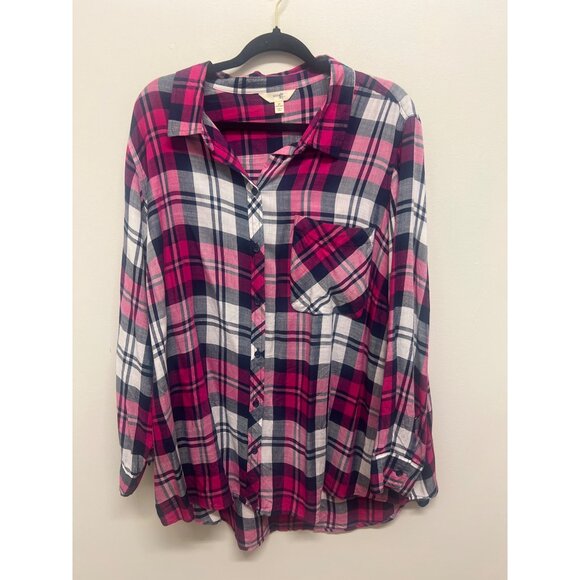 Womens Pink Plaid Button-Down Shirt By Terrys Studio Long Sleeve & Collared Si - Picture 3 of 5